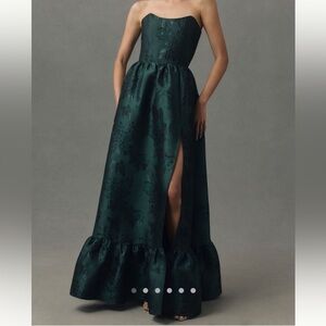 V. Chapman Charlotte Strapless Corset Side-Slit Dress, Emerald Green